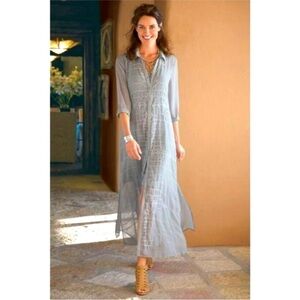 Soft surroundings ibiza sheer embroidered blue gray maxi dress size M